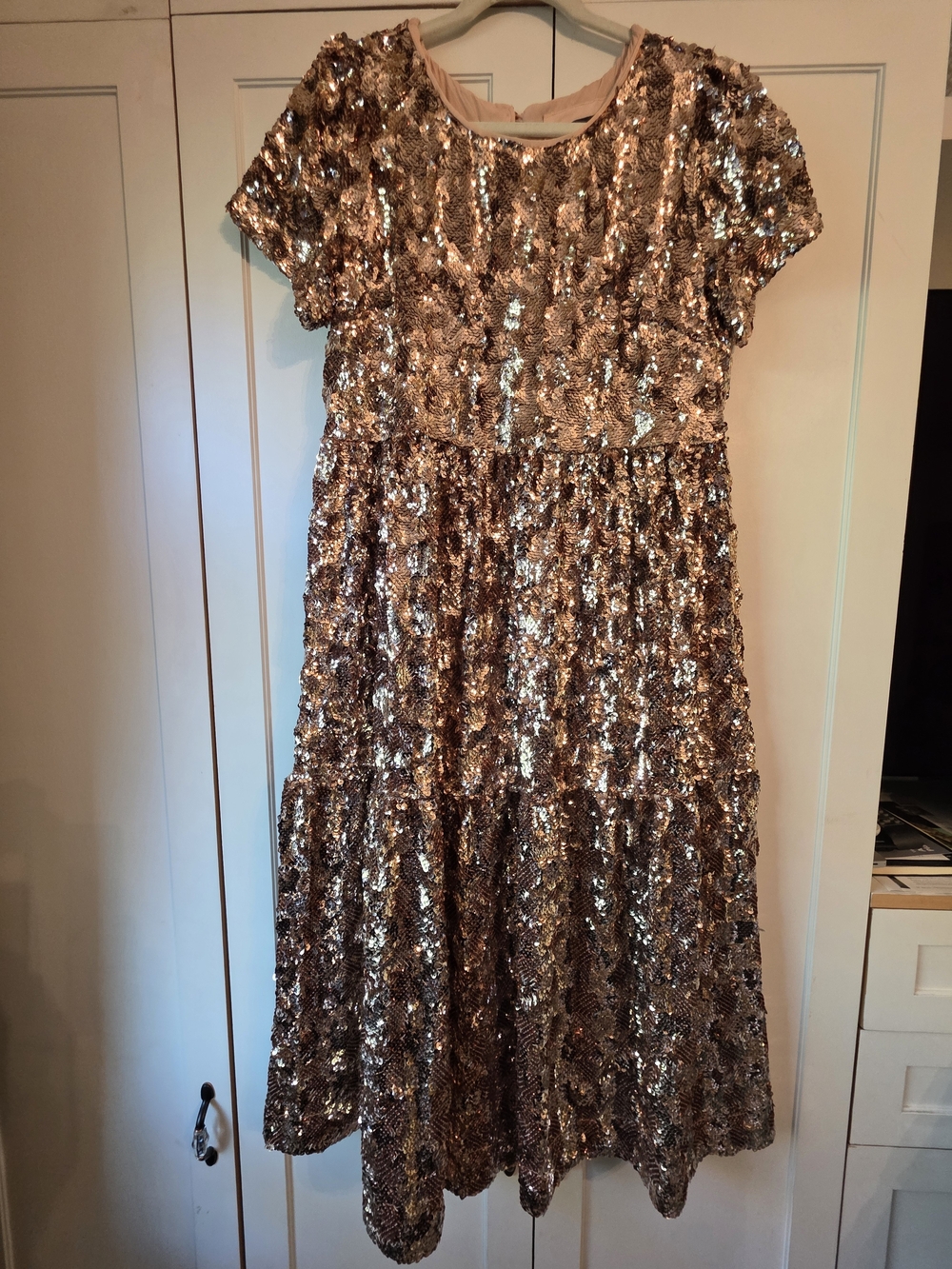 Anthropologie Maeve Rose Gold Sequin Midi Dress